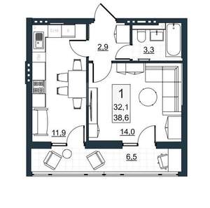 1-к квартира, вторичка, 32м2, 5/10 этаж