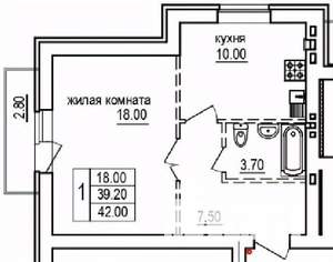 1-к квартира, строящийся дом, 42м2, 4/10 этаж