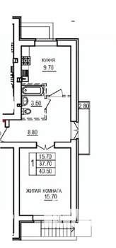 1-к квартира, вторичка, 41м2, 10/10 этаж