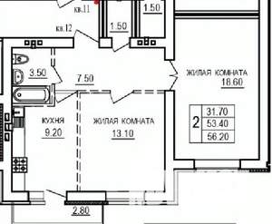 2-к квартира, строящийся дом, 56м2, 8/10 этаж