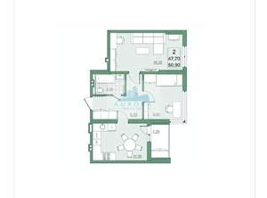 2-к квартира, вторичка, 51м2, 19/22 этаж