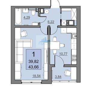 1-к квартира, вторичка, 44м2, 19/24 этаж