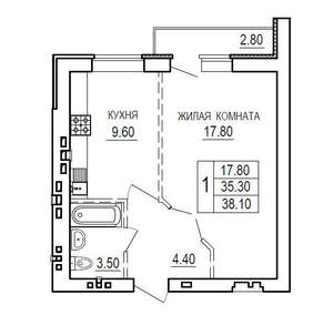 1-к квартира, вторичка, 38м2, 9/10 этаж