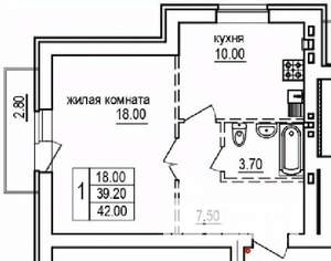 1-к квартира, строящийся дом, 42м2, 8/10 этаж