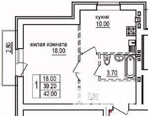 1-к квартира, строящийся дом, 42м2, 9/10 этаж