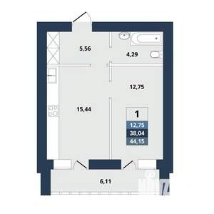 1-к квартира, вторичка, 44м2, 8/10 этаж