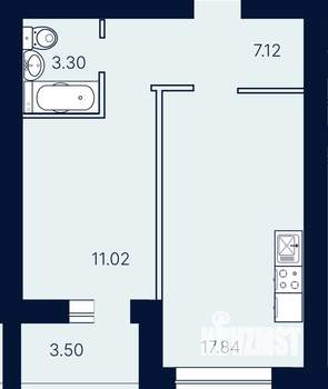1-к квартира, строящийся дом, 43м2, 4/10 этаж