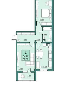 2-к квартира, вторичка, 64м2, 2/24 этаж