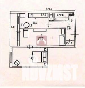 2-к квартира, вторичка, 60м2, 9/9 этаж