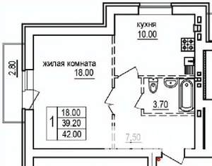 1-к квартира, строящийся дом, 42м2, 8/10 этаж