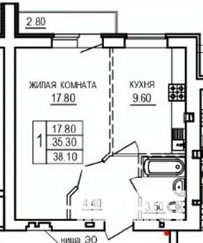 1-к квартира, строящийся дом, 38м2, 10/10 этаж