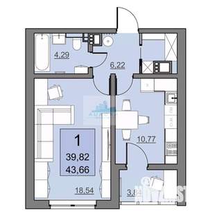1-к квартира, вторичка, 44м2, 16/24 этаж