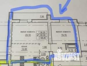 2-к квартира, вторичка, 68м2, 10/10 этаж