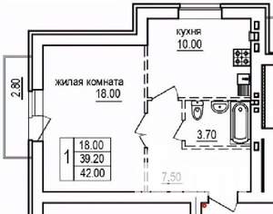 1-к квартира, строящийся дом, 42м2, 4/10 этаж