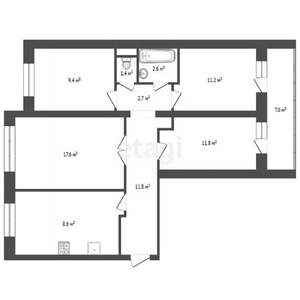 4-к квартира, вторичка, 76м2, 7/9 этаж