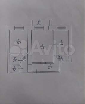 2-к квартира, вторичка, 53м2, 9/9 этаж