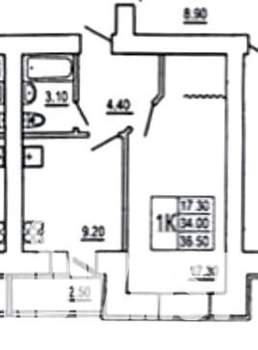 1-к квартира, сданный дом, 34м2, 1/16 этаж