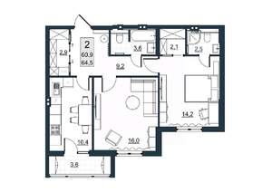 2-к квартира, вторичка, 61м2, 3/10 этаж