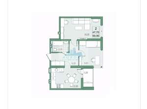 2-к квартира, вторичка, 51м2, 9/22 этаж
