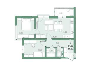 3-к квартира, вторичка, 54м2, 3/22 этаж