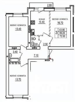 3-к квартира, вторичка, 72м2, 10/10 этаж