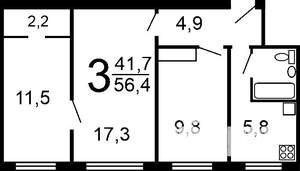 3-к квартира, вторичка, 57м2, 4/9 этаж