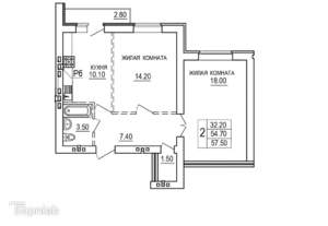 2-к квартира, вторичка, 57м2, 9/10 этаж