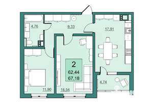 2-к квартира, вторичка, 62м2, 5/24 этаж