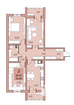 3-к квартира, вторичка, 86м2, 20/22 этаж