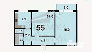 2-к квартира, вторичка, 53м2, 8/9 этаж