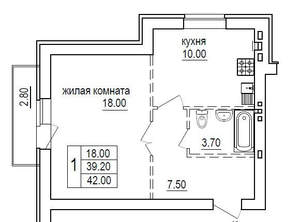 1-к квартира, вторичка, 42м2, 8/10 этаж