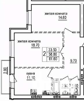 2-к квартира, строящийся дом, 62м2, 9/10 этаж