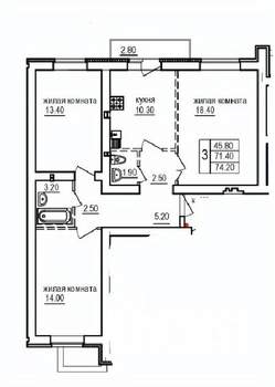3-к квартира, строящийся дом, 74м2, 6/10 этаж