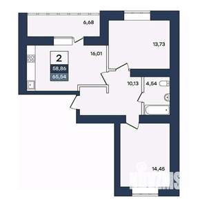 2-к квартира, вторичка, 66м2, 1/10 этаж