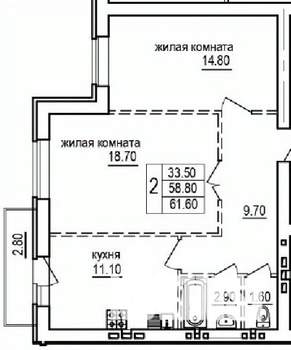 2-к квартира, строящийся дом, 62м2, 4/10 этаж