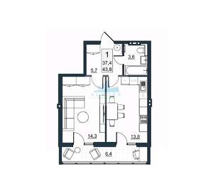 1-к квартира, вторичка, 44м2, 2/10 этаж