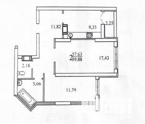 2-к квартира, вторичка, 60м2, 1/23 этаж