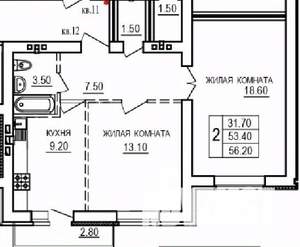 2-к квартира, строящийся дом, 56м2, 10/10 этаж