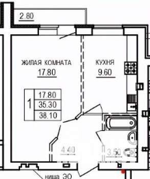 1-к квартира, вторичка, 38м2, 2/10 этаж
