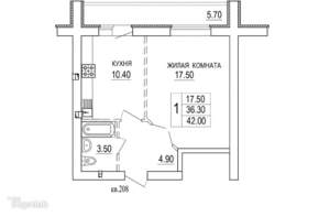 1-к квартира, вторичка, 41м2, 8/10 этаж