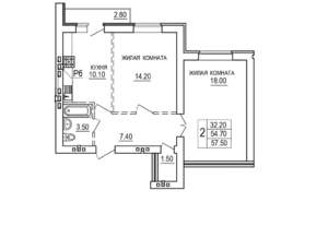 2-к квартира, вторичка, 58м2, 9/10 этаж