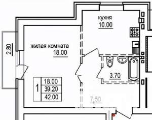 1-к квартира, вторичка, 42м2, 7/10 этаж