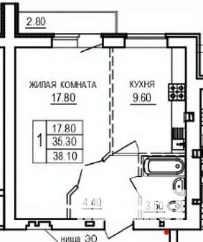 1-к квартира, вторичка, 38м2, 10/10 этаж