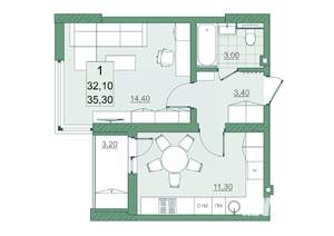 1-к квартира, вторичка, 32м2, 22/22 этаж