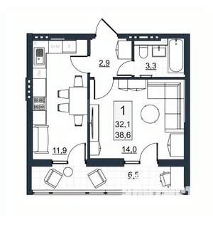 1-к квартира, вторичка, 32м2, 5/10 этаж
